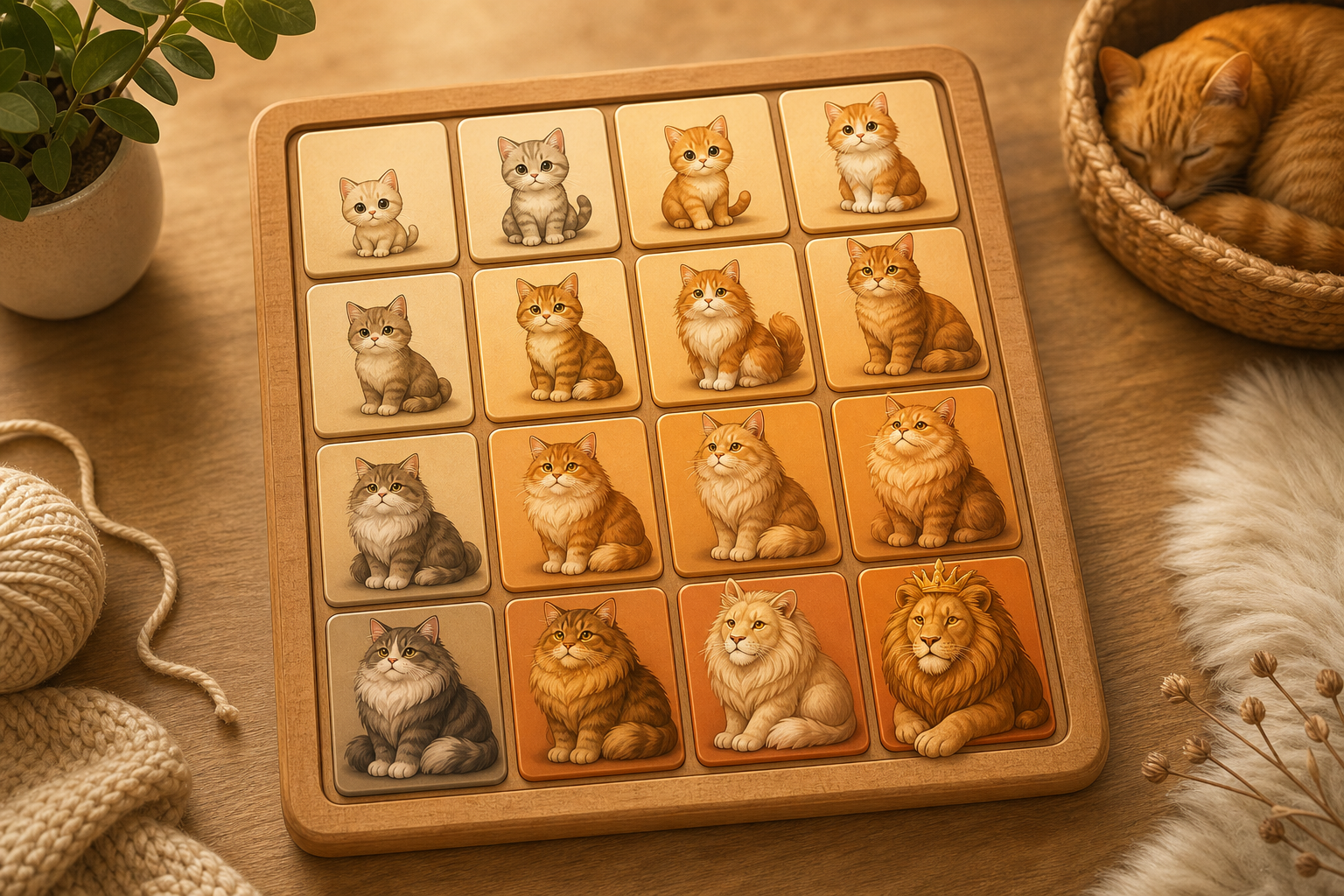2048 Cats preview board with kitten and lion tiles